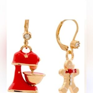 Betsey Johnson Red Mixer and Gingerbread Man Earrings